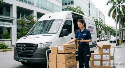 Affordable Sticker Printing Services in Singapore | SGDesign Pro 8 Express delivery van and printed cards ready for dispatch