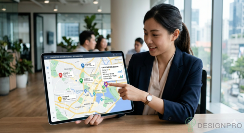 2026 SEO Strategy: Boost Singapore Design Business Rankings 7 Local Singapore map pinpointing design studios with SEO strategy markers