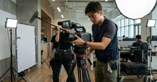 Logo 7 Videography team shooting a corporate interview in Singapore