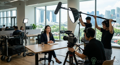 Top Videography Services Singapore 2026: Experts & Pricing Guide 5 Videography team shooting a corporate interview in Singapore